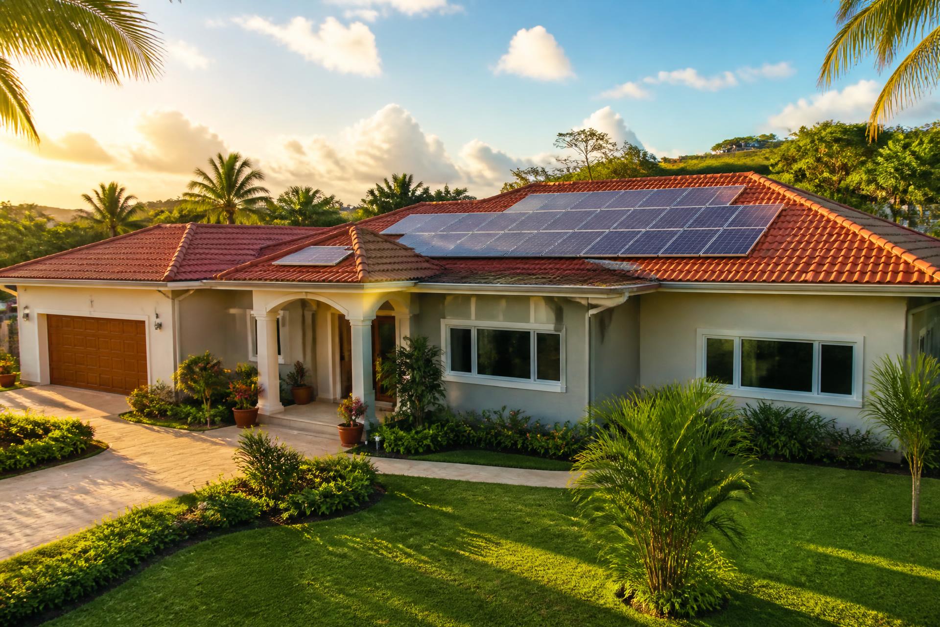 Jamaican home with professionally installed solar panels